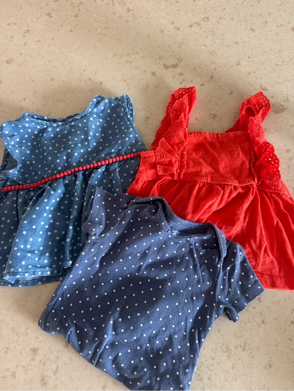 Baby Girls Polka Dot and Red Ruffle Tops - Blue & Red Set
